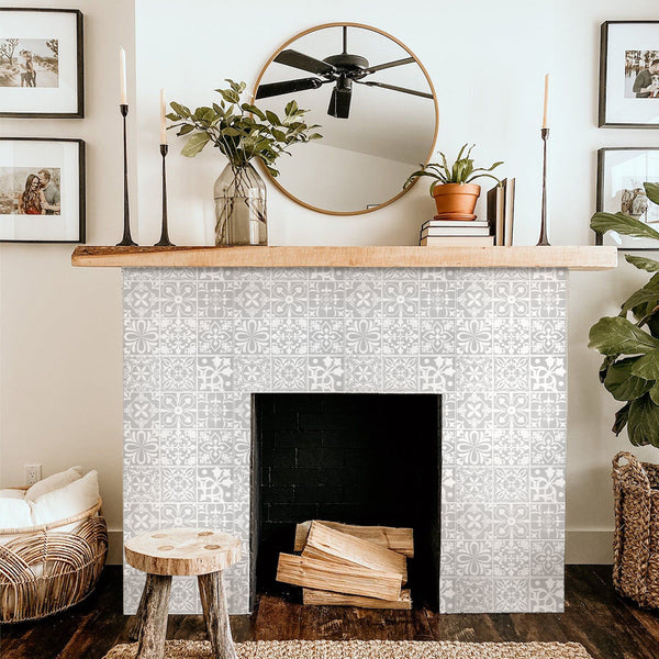 Gray Square Spanish Peel and Stick Backsplash Tile