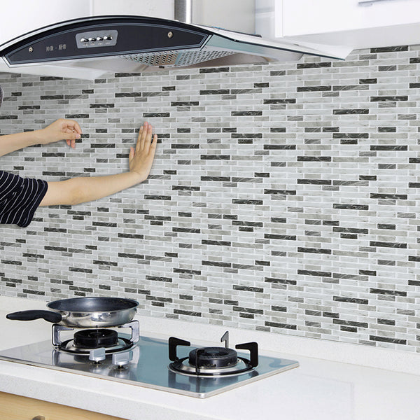 gray mosaic backsplash