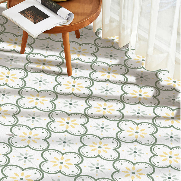 Green Flower Peel and Stick Vinyl Floor Tile Sticker