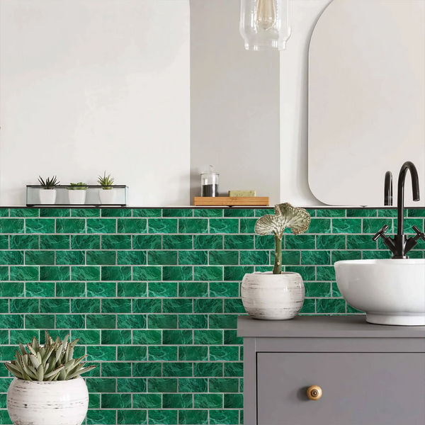 Green Marble Thicker Classic Subway Peel and Stick Backsplash Tile