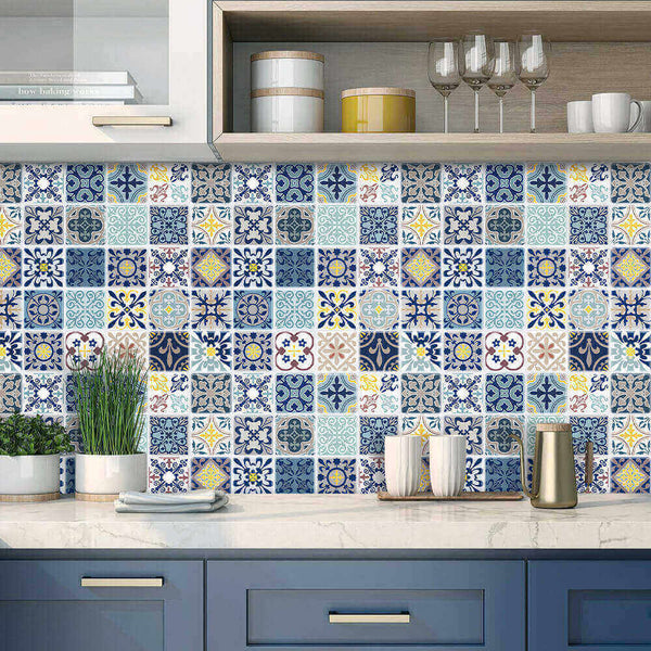 Azulejos protectores contra salpicaduras extraíbles españoles verdes para la decoración de la pared de la cocina