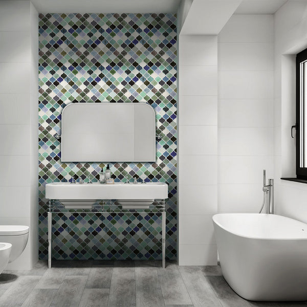Más grueso verde y azul ArabesqueRhombus Backsplash Tile Peel and Stick para pared de baño