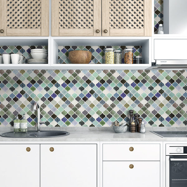 Thicker Green and Blue Rhombus Peel and Stick Backsplash Tile