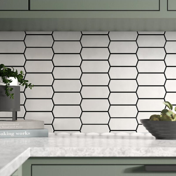 White Long Hexagon Peel and Stick Backsplash Tile