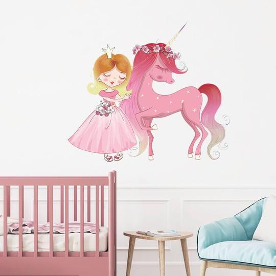 Princesa y Unicornio Peel and Stick Nursery Wall Decals