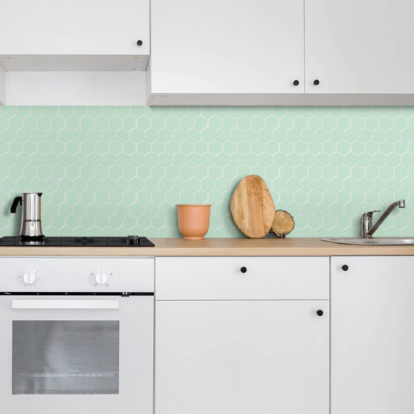 thicker aqua hexagon heat resistant peel and stick backsplash tile