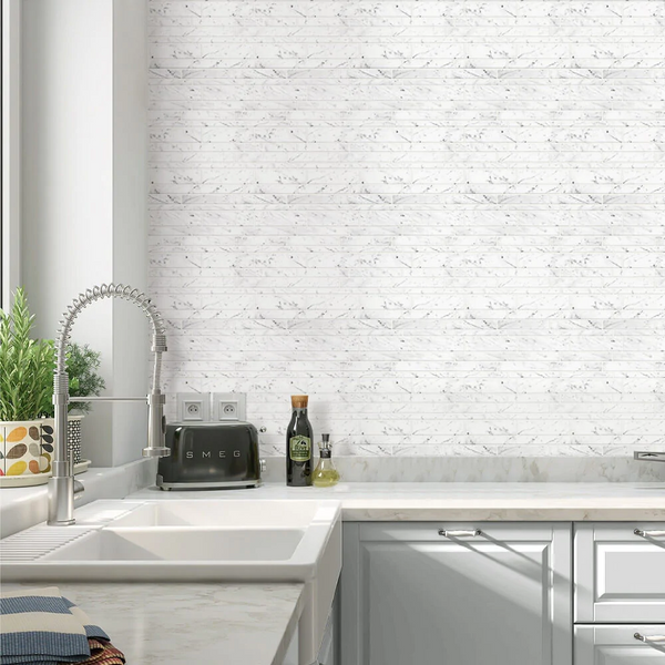 Thicker White Carrara Marble Mosaic Peel and Stick Backsplash Tile