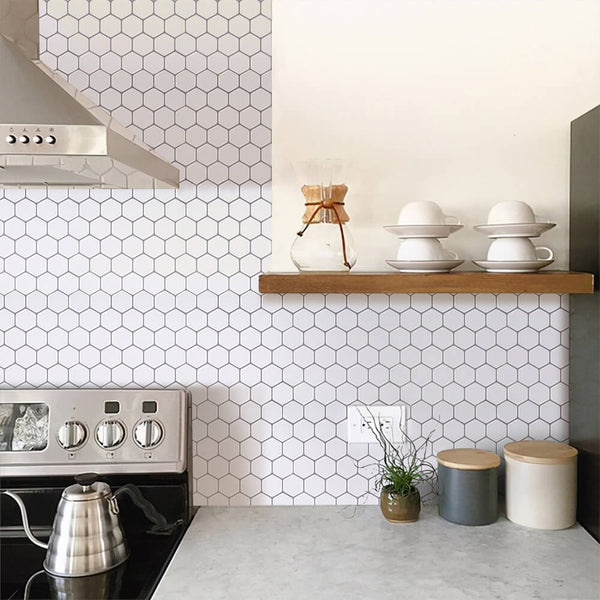 White Hexagon Peel and Stick Backsplash Tile