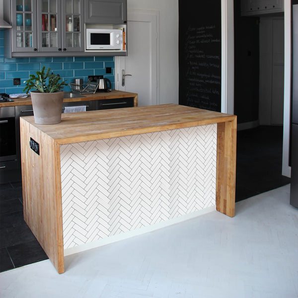 Isla de cocina White_Ghicker_Herringbone_Peel_and_Stick_Backsplash_Tile_