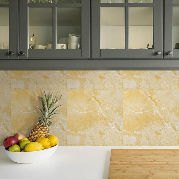 Azulejo de pared de mármol amarillo para pelar y pegar