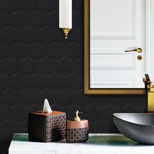 Black Hexagon Peel and Stick Backsplash