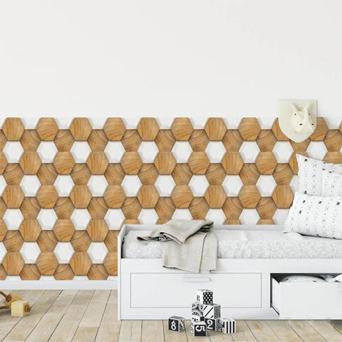 Commomy Decor 3D-HEXAGONAL-WOOD-PEEL-AND-STICK-WALL-Fliese