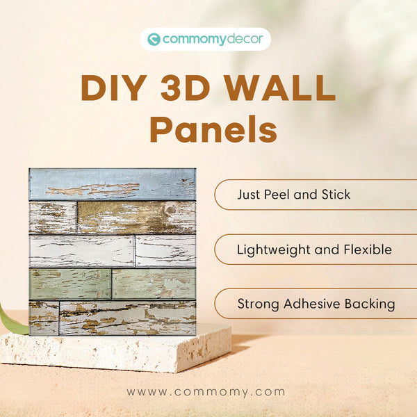 3D Blue Green Horizontal Wooden Plank Peel and Stick Wall Panels