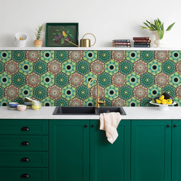 green boho vintage peel and stick vinyl floor tile sticker