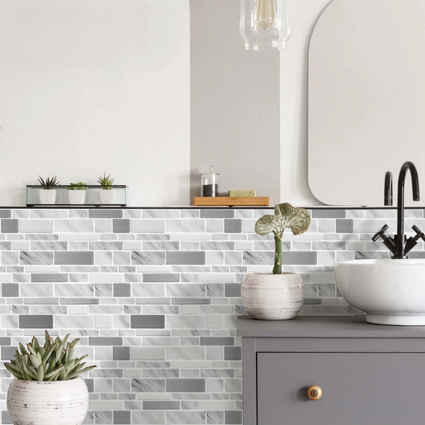 Gray Marble Thicker Mosaic Peel and Stick Backsplash Tile