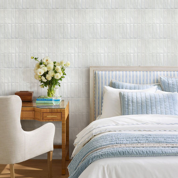 white mosaic linear peel and stick tiles