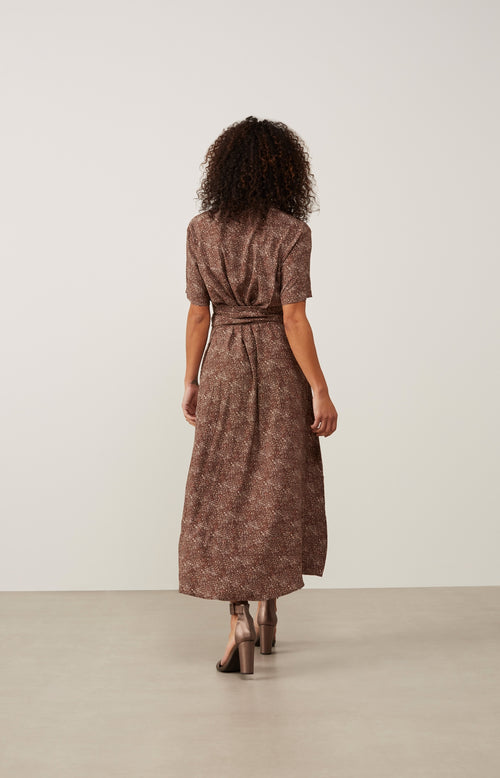 zelf radiator straal Maxi jurk met print, korte mouwen, strikceintuur en knoopjes - Chocola –  YAYA