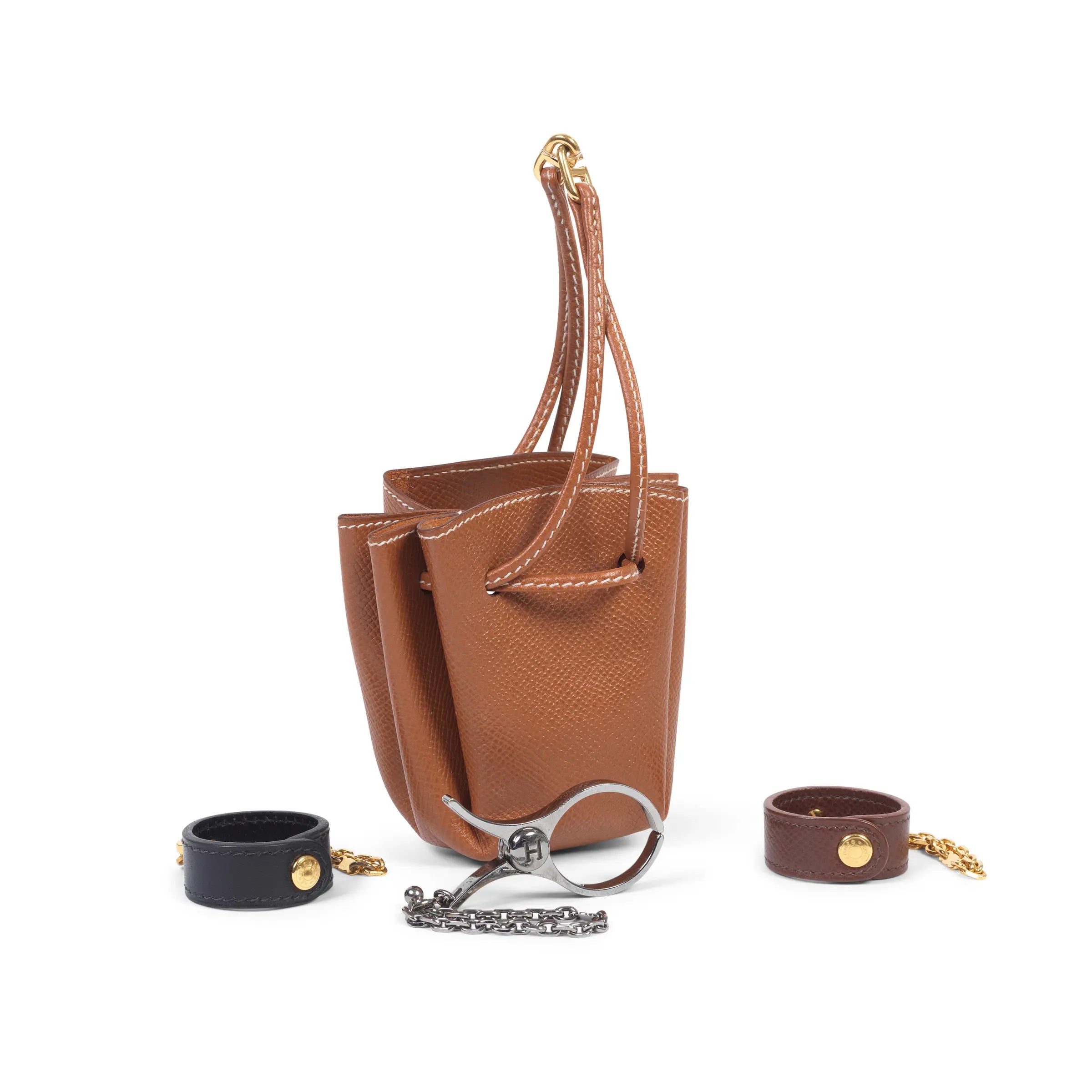 image of Gold Courchevel Leather Mini Vespa Pouch and Three Glove Holders