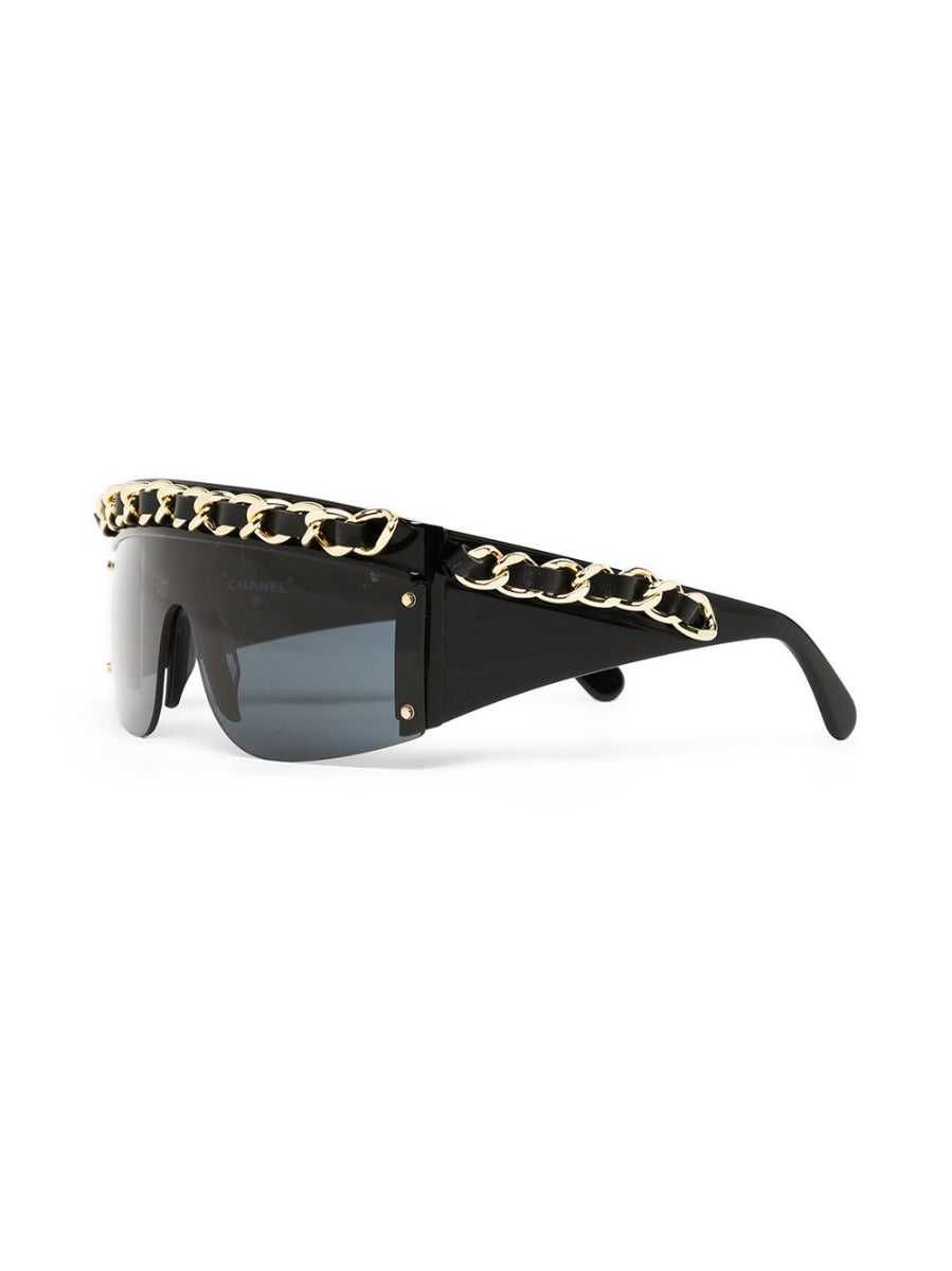 Chanel Black Vintage Chain Link Shield Sunglasses Chanel  TLC