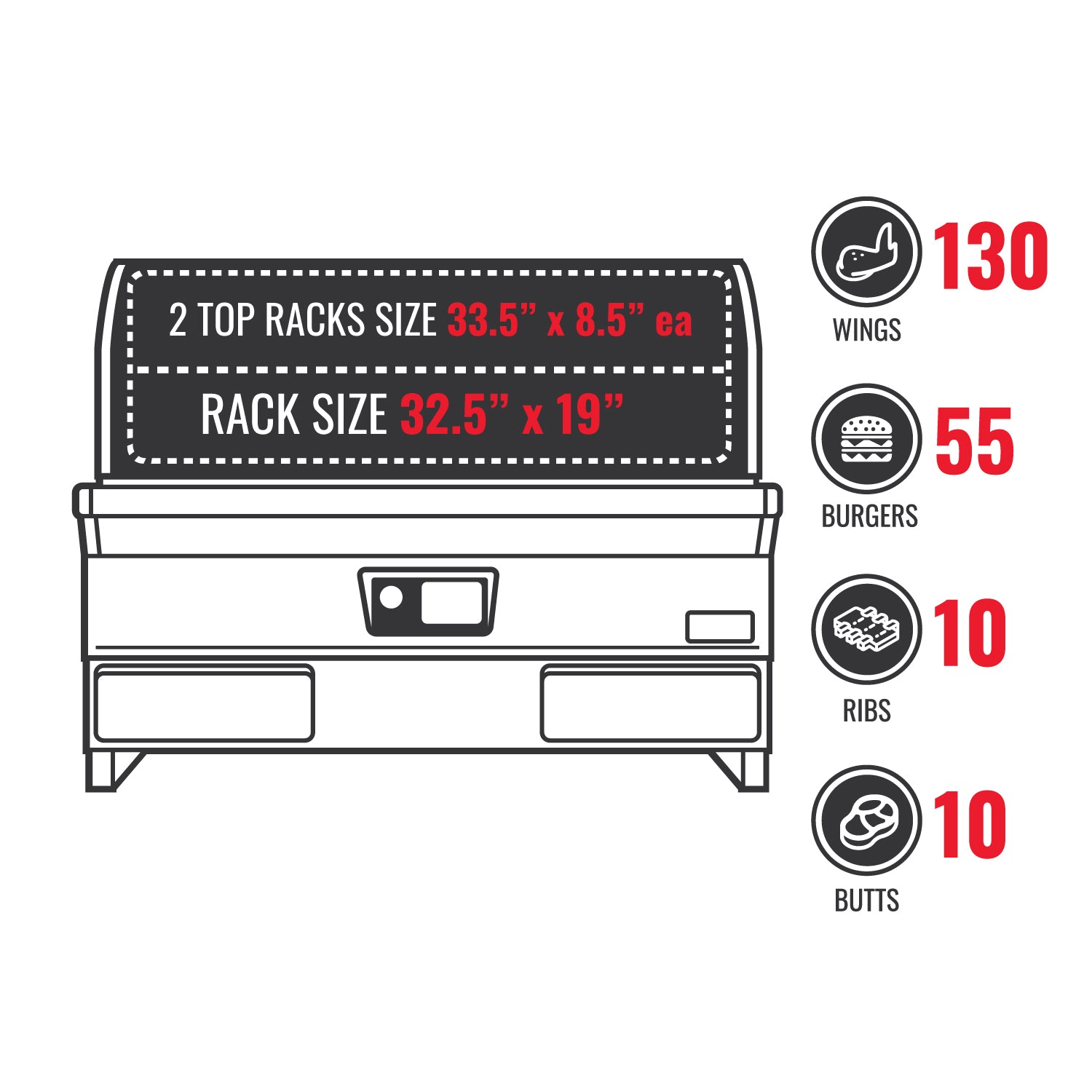 Cartoon picture of the E-Series Built-In 1300 showing that the internal cooking space is 1300