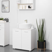 kleankin Pedestal Under Sink Cabinet Bathroom Vanity Cabinet Storage with Double Doors and Adjustable Shelf White