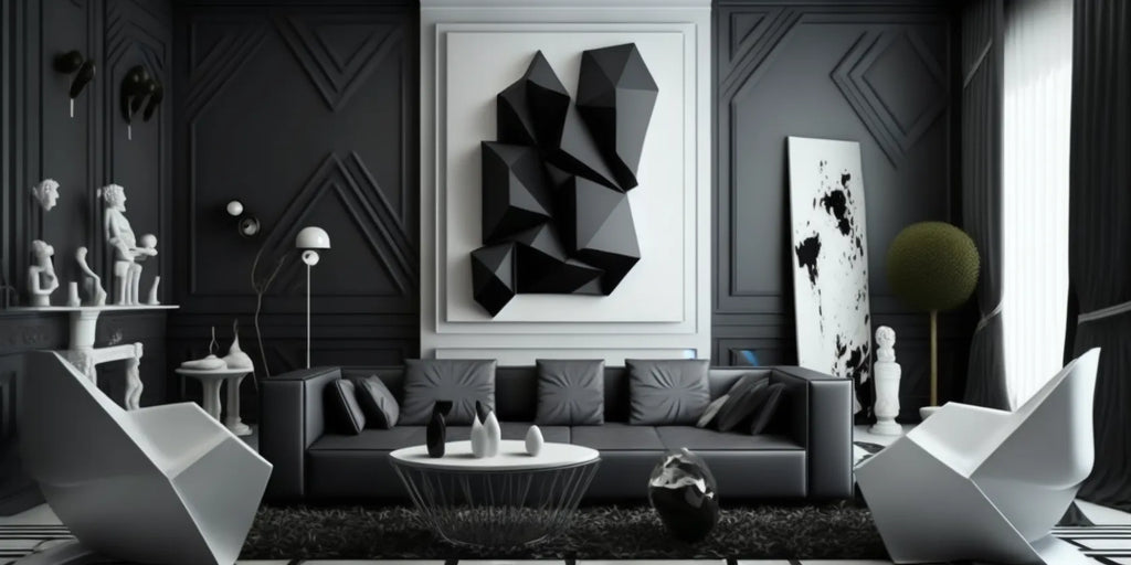 Déco de salon noir blanc gris