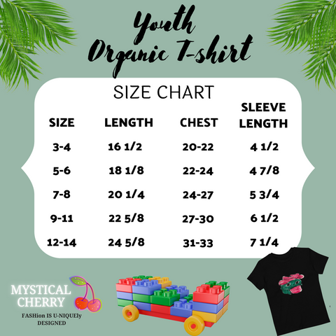 Mystical Cherry Organic Kids T-shirt Size Chart