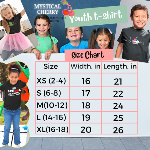 Mystical Cherry Kids T-shirt Size Chart