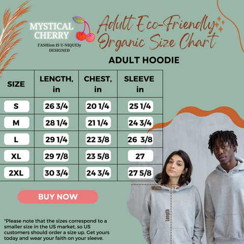 Mystical Cherry eco-friendly Hoodie Size Chart