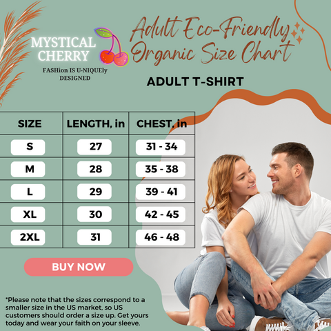 Mystical Cherry Eco-Friendly t-shirt Size Chart