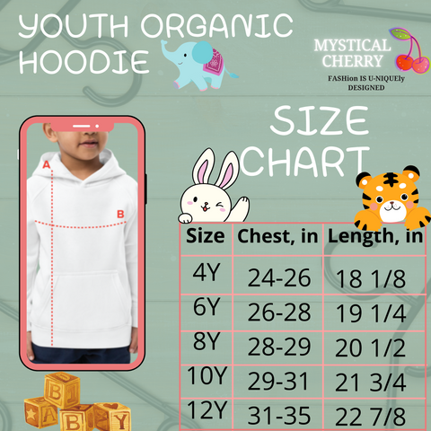 Mystical Cherry Kids Hoodie Size Chart