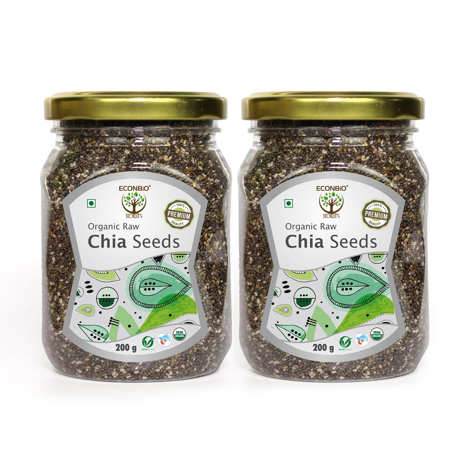 ECONBIO ROOTS Organic Seeds Combo Chia 200g Basil seeds 200g