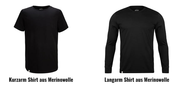 Kurzarm Merino-T-Shirt und Langarm Merino-T-Shirt