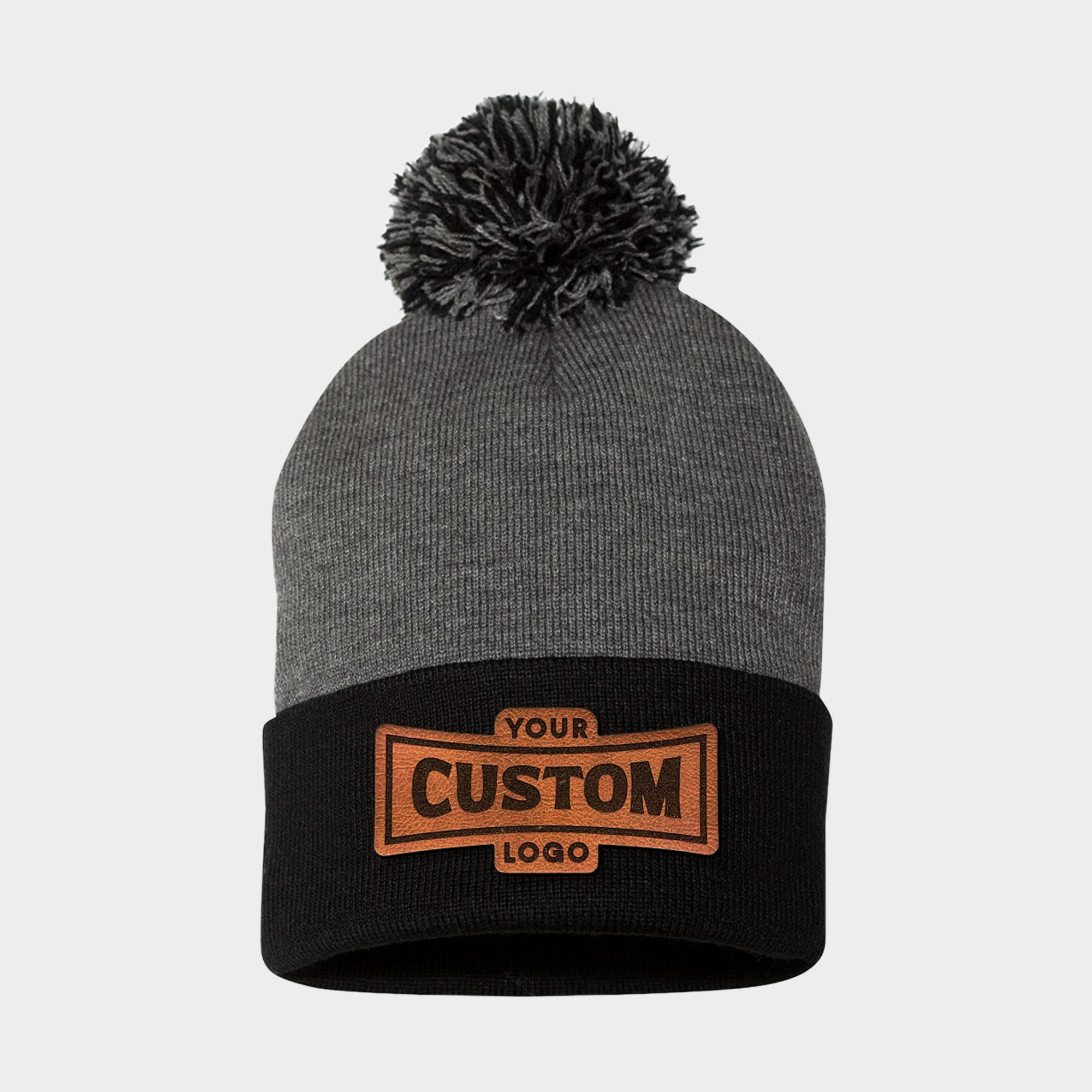 Custom Leather Patch Pom-Pom Knit Beanie SP15 - Sportsman