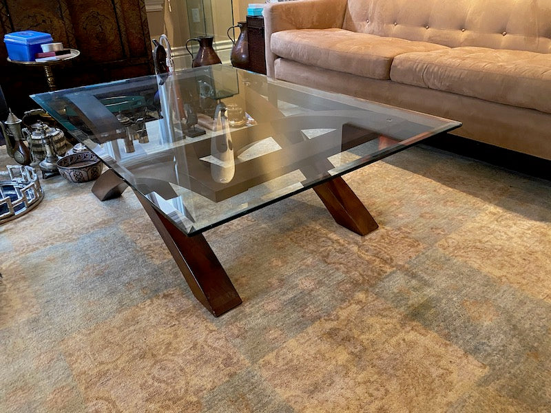 square glass top coffee table wood