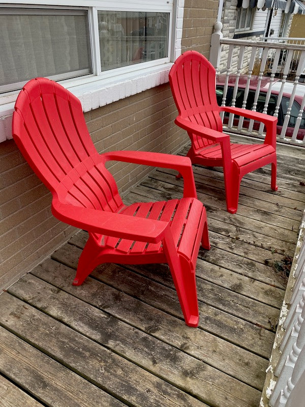 2 Red Plastic Adirondack Muskoka Chairs – Sellmystuffcanada