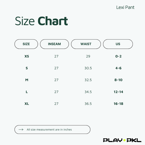 Play-PKL Lexi Pant Size Guide