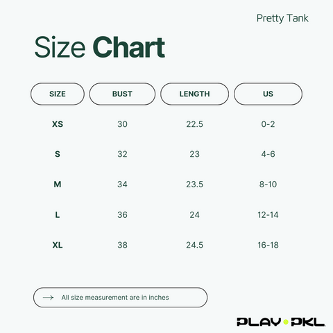 Play-PKL Pretty Tank Size Chart