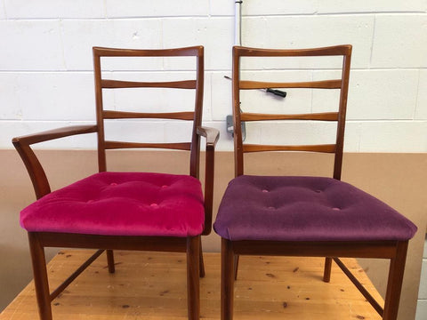 After photograph of customers reupholstered and upcycled dining chairs