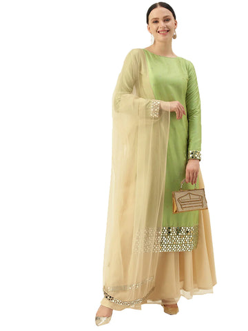 Green & Peach Embroidered Sharara Suit - Zeresouq