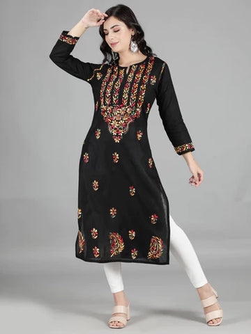 Hand Embroidered Black Chikankari Kurta - ZereSouq