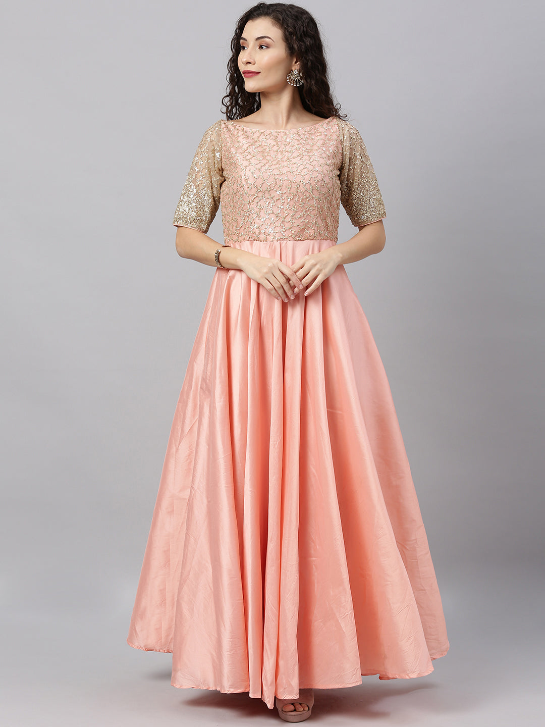 Beige-and-Peach-Contrast-Embroidered-Gown