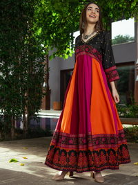 Thumbnail for Black Multicolour Long Kalidaar Dress