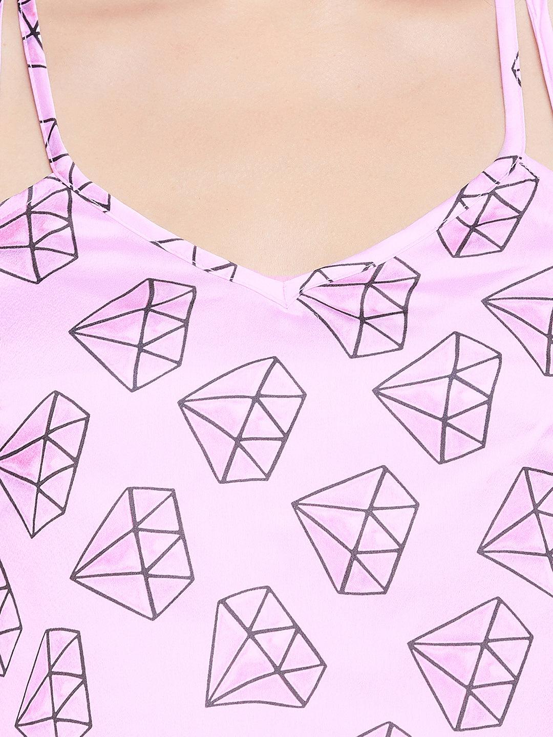 Diamond Print Short Nightdress In Pink