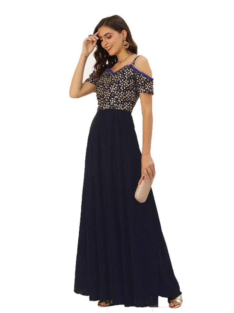 Navy-Blue-Embroidered-Off-Shoulder-Gown