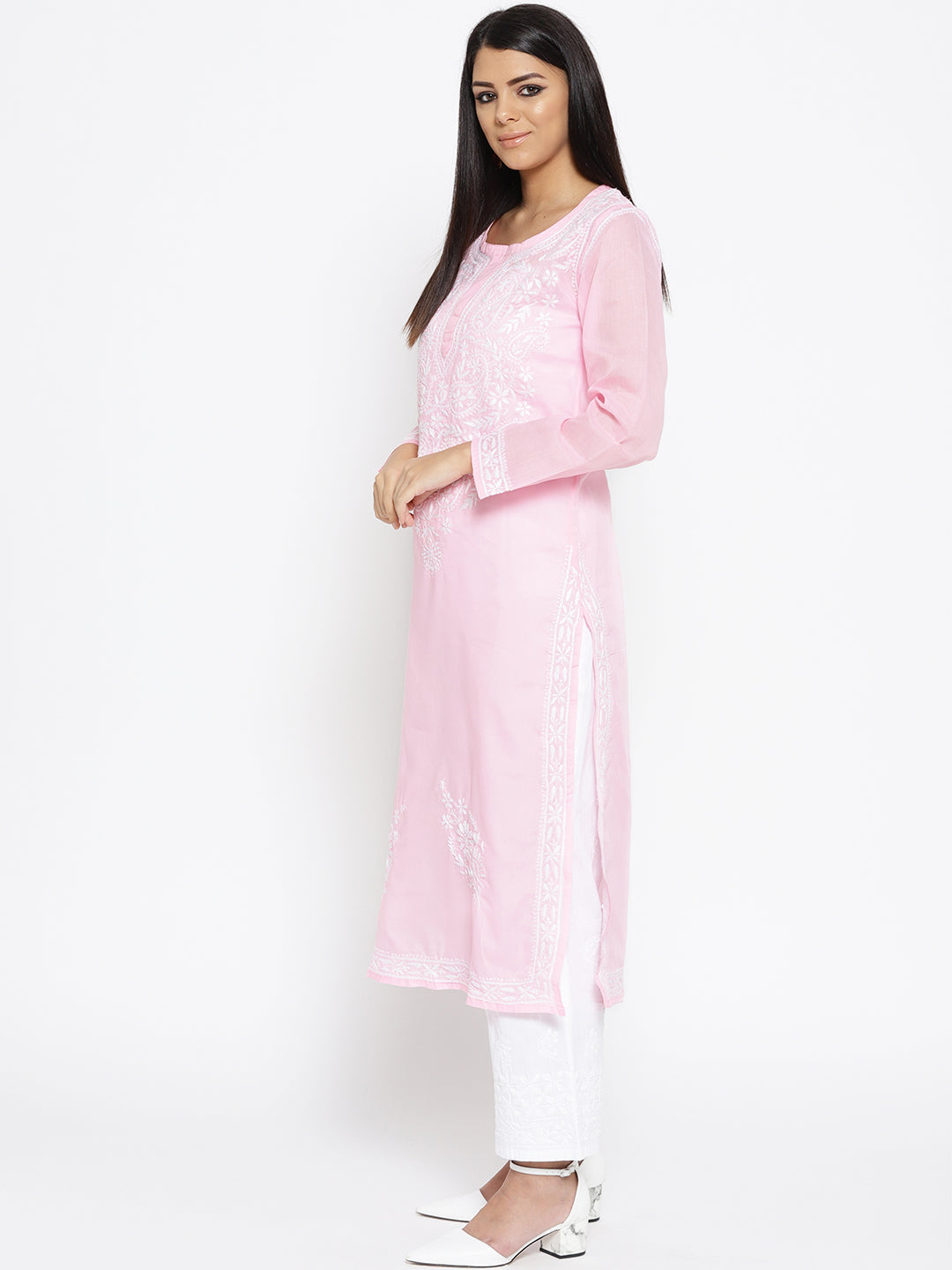 Pink-Cotton-Lucknowi-Chikan-Kurta-Set