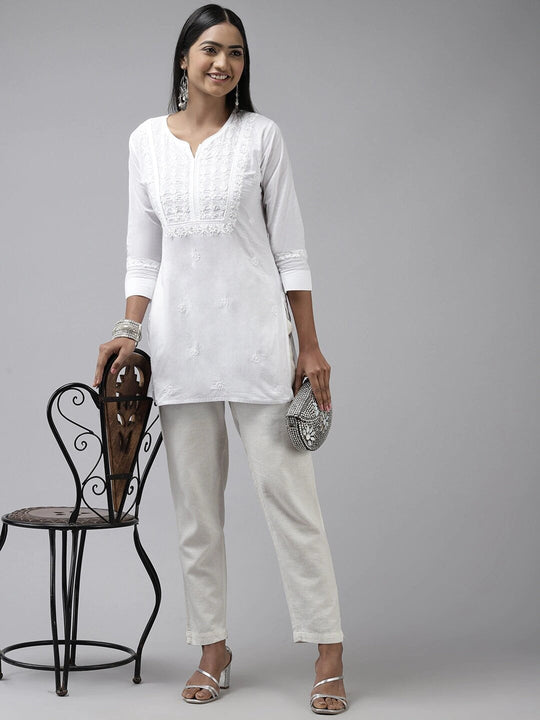 Shop Off White Chanderi Straight Pant With Embroidered Borders And Sequins  Collection Online at Soch India