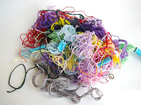 Photo of tangled skeins, all knotted up