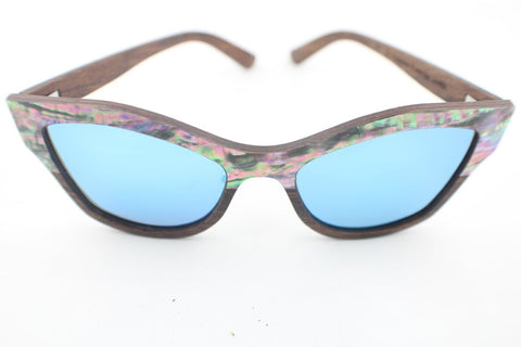 Sunglasses Abalone Shell & Wood Cat Eye Women's