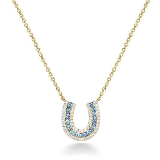 Pave Set Diamond Horseshoe Pendant Necklace 14k White Gold 0.15ct - IN461